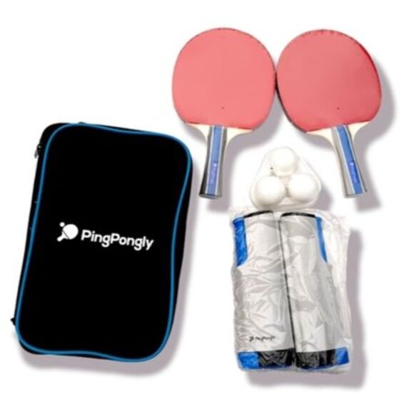 PingPongly Table Tennis Set Retractable Net Paddles Balls Zip Bag Unused - Picture 1 of 12